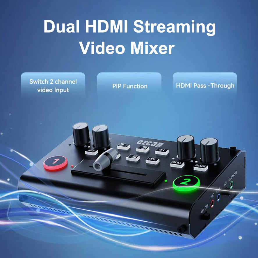 4K Dual HDMI Live Streaming Mixer Video Switcher สายไมค์ใน Audio Mix Video Record สําหรับกล้องสองตัว