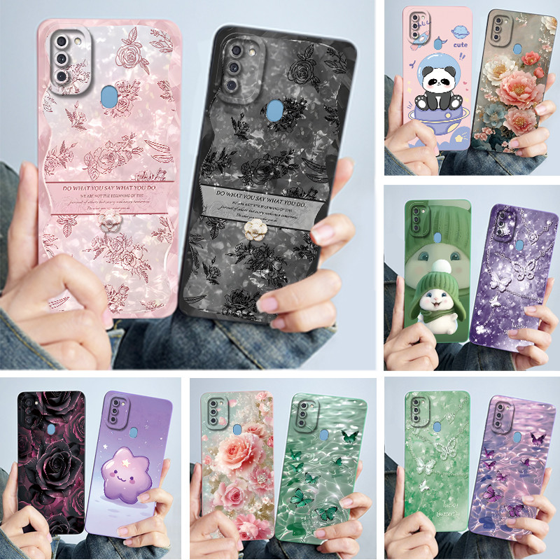 สําหรับ Galaxy A11 กรณีแฟชั่นเรียบง่ายภาพวาดสีน้ํามันดอกไม้ Matte Soft TPU ซิลิโคนเคสโทรศัพท์สําหรับ Samsung A11 ฝาหลัง Shell
