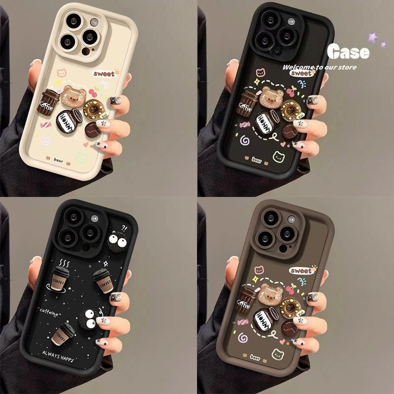 สุ่มเคส HP สําหรับ OPPO A72 A52 A92 น่ารักLotso Coffee Panda Flower ปกอ่อน