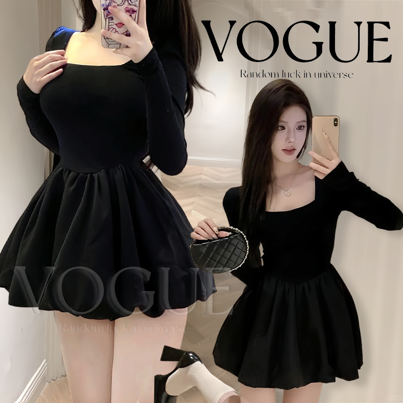 Vogue🌟พร้อมส่ง🌟 ชุดเดรสแขนยาว ดีเทลกระโปรงพองๆสไตล์สาวเวียดนาม (FY9171)