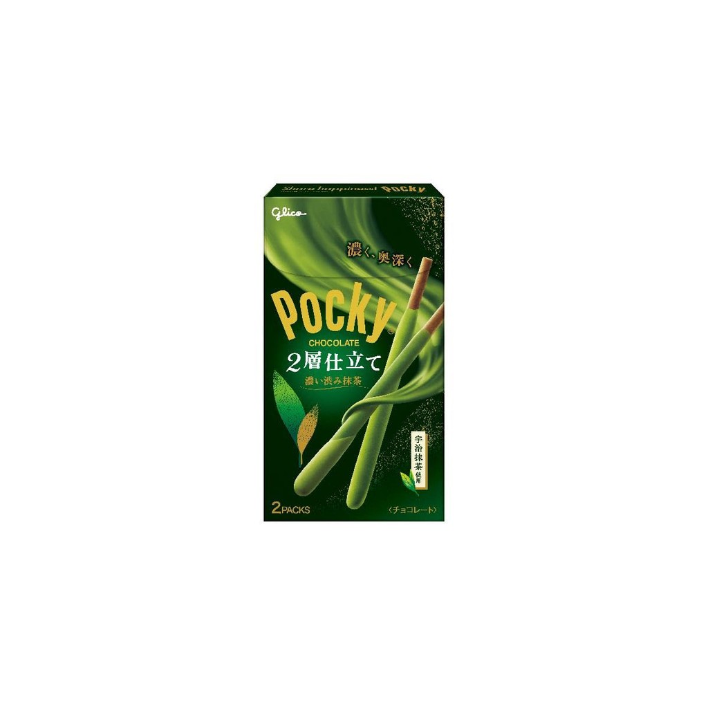Ezaki Glico Pocky 2 ชั้น มืด Matcha Abtringent Ezaki Glico ขนมหวาน ตลก ช็อคโกแลต ช็อคโกแลต 2 ถุง โดย