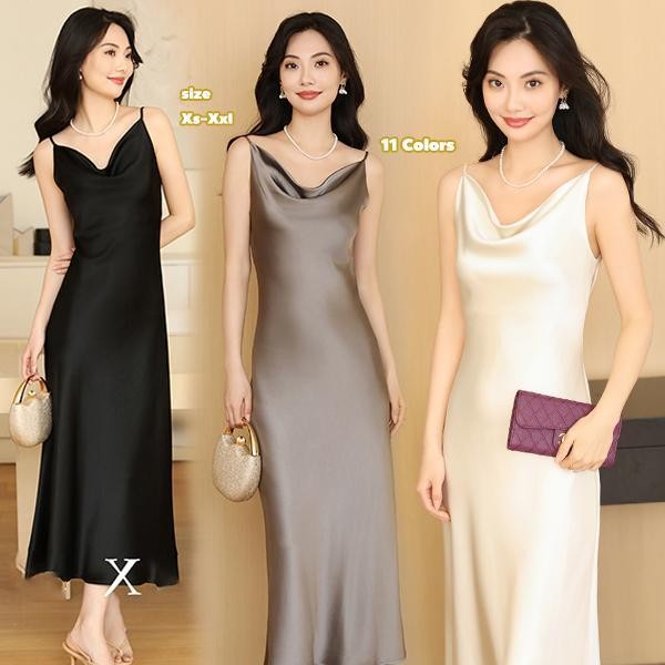 mimi&didi#เดรสผ้าซาตินสำหรับผู้หญิง ชุดเดรสสีแดงสายรัดเอวสูงพร้อมดีไซน์คอวี เซ็กซี่สุดๆ เหมาะสำหรับให้เป็นของขวัญ#99023