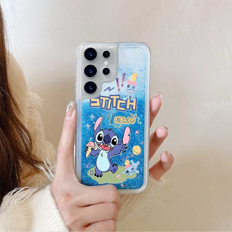 Liquid Glitter QuicksandสําหรับRealme C12 C15 C1 C11 C25 C51 C53 C55 5 10 12 13 9 ขนมStitchเคสโทรศัพ