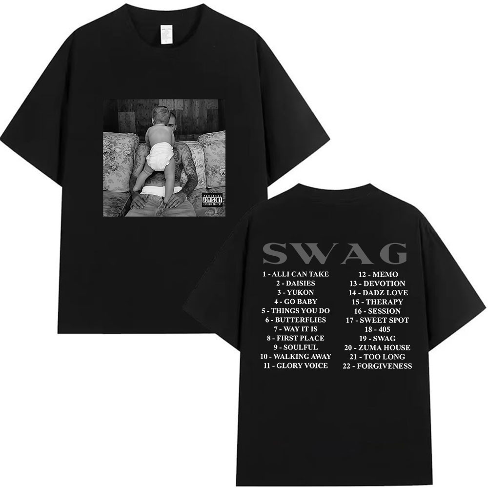 Justin Bieber SWAG อัลบั้ม 2025 กราฟิก TShirt ผู้ชาย Retro แฟชั่นผ้าฝ้ายแขนสั้นเสื้อยืด