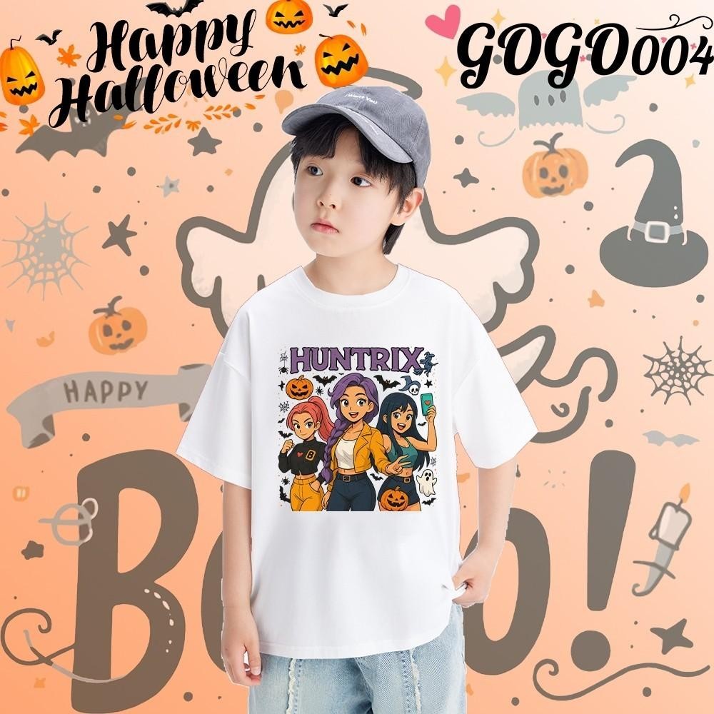 สยองขวัญฮาโลวีน & Kpop Demon Hunters เด็กเสื้อยืดผ้าฝ้ายพิมพ์ Baju Happy ฮาโลวีนแขนสั้น 038 o93O