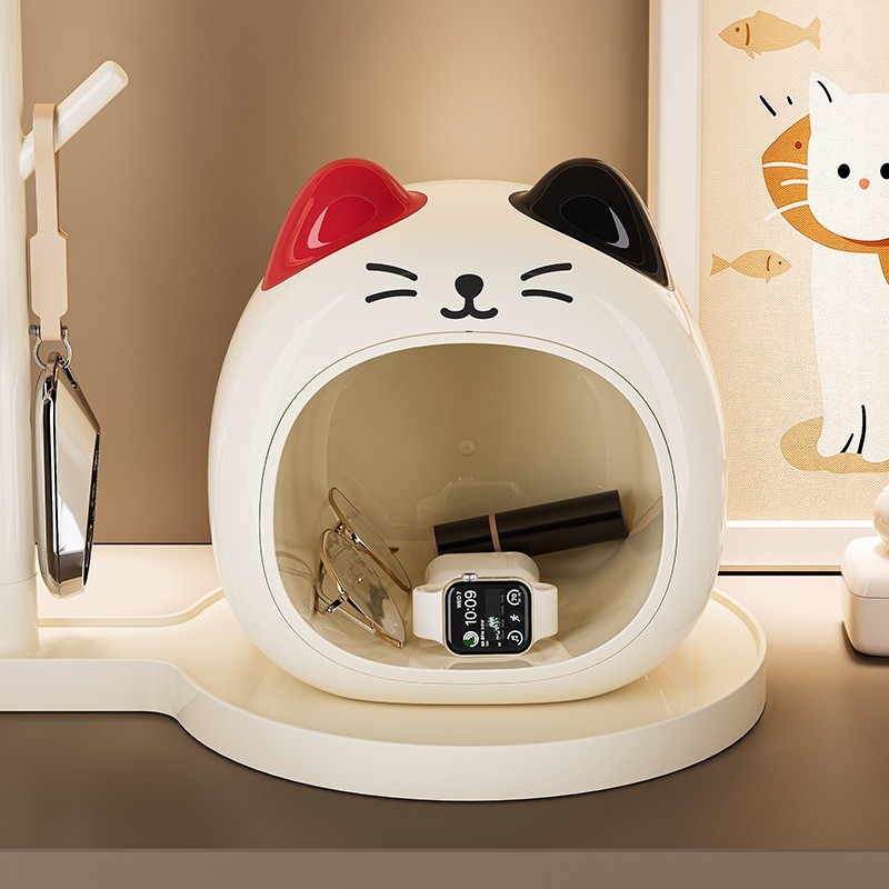 Rak Simpanan Cute Cat Themed Storage Organizer with Modular Channels and Racks for Keys, Watches & S