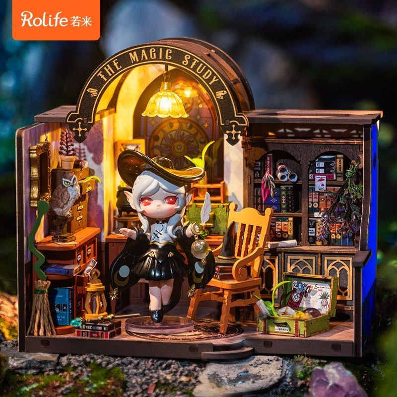 Rolife rolife Magic Study DIY กระท่อมทํามือบ้านหลังเล็กโมเดลจิ๋วห้องโดยสารขนาดเล็ก