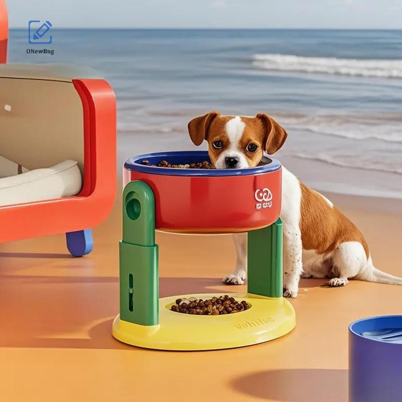 ใหม่ ยกถ้วยดูดชามสัตว์เลี้ยง 3 ระดับปรับความสูงป้องกันกระดูกสันหลังส่วนคอชามสัตว์เลี้ยงลื่นสูงสุนัขแ