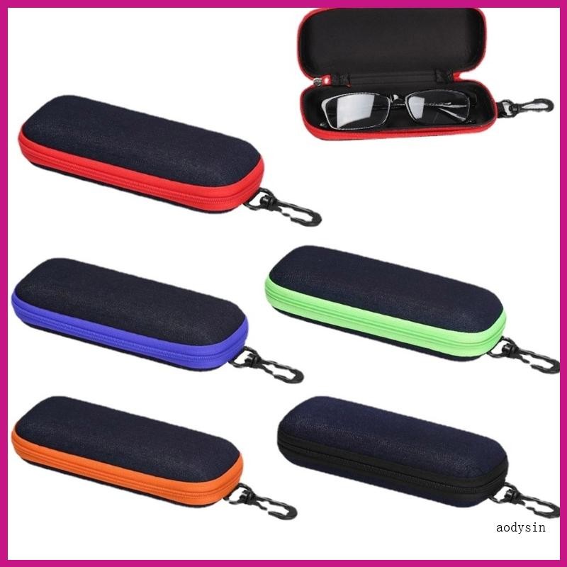 (ส่วนลดสูง)aodysin.th Stylish Jeans Fabric Hard Shell Glasses Holder Travel Organizers with Secure Z