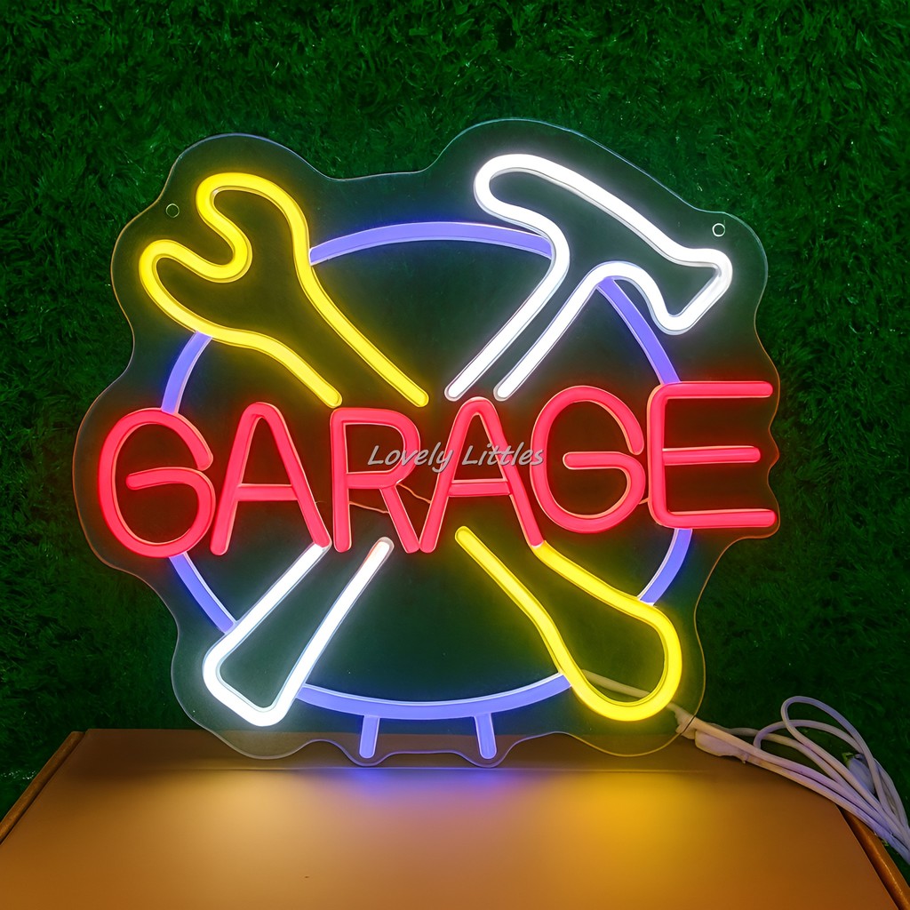 ป้ายไฟนีออน ป้ายไฟอะครีลิค ไฟ led "ป้ายไฟ GARAGE" แบบเสียบปลั๊กไฟ ป้ายไฟตกเเต่ง
