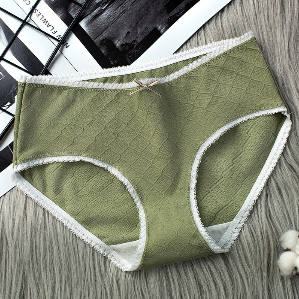 ใหม่ ผู้หญิงลูกไม้ jacquard กางเกงชั้นในเอวกลางผ้าฝ้ายระบายอากาศกางเกงด้านล่างกางเกงสบายสไตล์ญี่ปุ่น