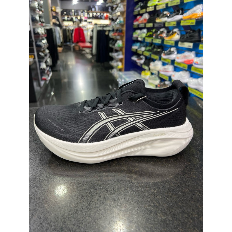 ASICS GEL-NIMBUS 27 รองเท้าวิ่งผู้ชาย 4E Ultra Wide Last Cushioning ประเภท 1011B957-002 สีดําสีขาว