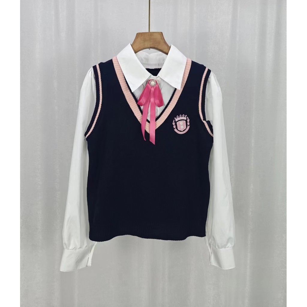 เกาหลีเกาหลีฤดูใบไม้ร่วงฤดูหนาวสไตล์อเมริกัน Preppy สไตล์ถัก V คอเย็บปักถักร้อยการจับคู่สี Slimmer ด