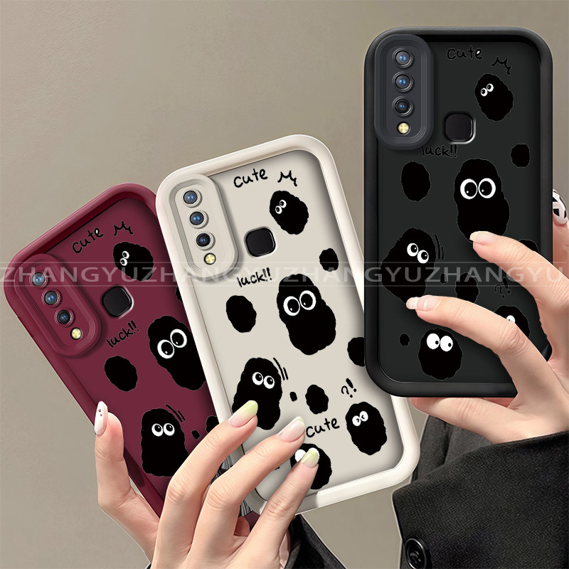เหมาะสําหรับ VIVO Y11 Y12 Y15 Y17 Y19 เคสโทรศัพท์ใหม่สีดําการ์ตูนถ่านหินรูปแบบความงามปกอ่อน JT06