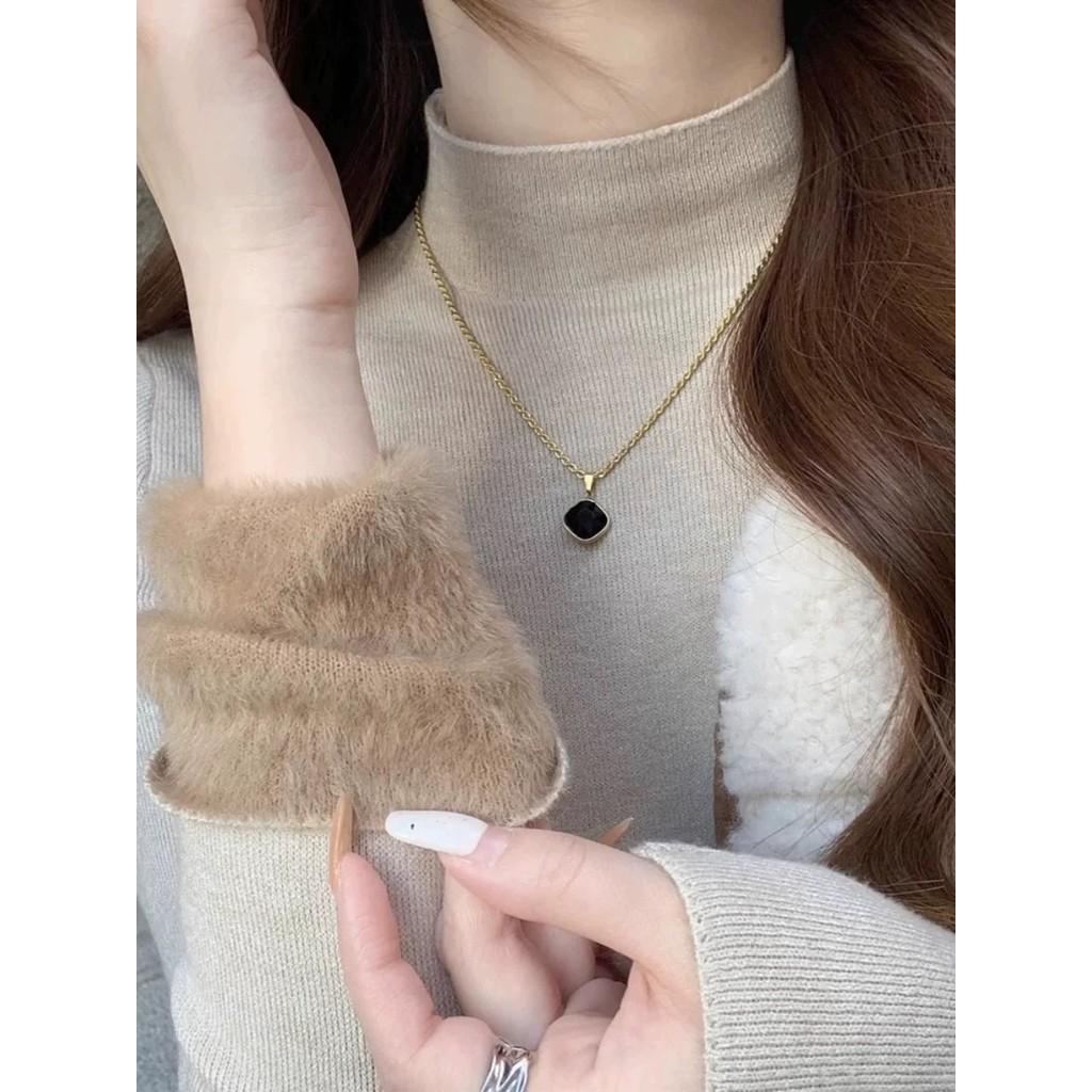 ซับในขนแกะหนาสำหรับเสื้อถักผู้หญิง แบบใหม่ คอกลม แฟชั่นทันสมัยและอบอุ่น - รูปที่ 3