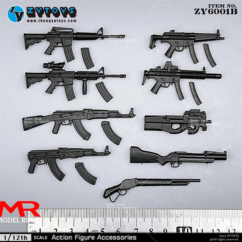 ZYTOYS ZY6001 1/12 Scale MP5 M4 AK47 P90 M1887 ทหารอาวุธรุ่น 9pcs Mini ฉากอุปกรณ์เสริม Fit 6 Action 