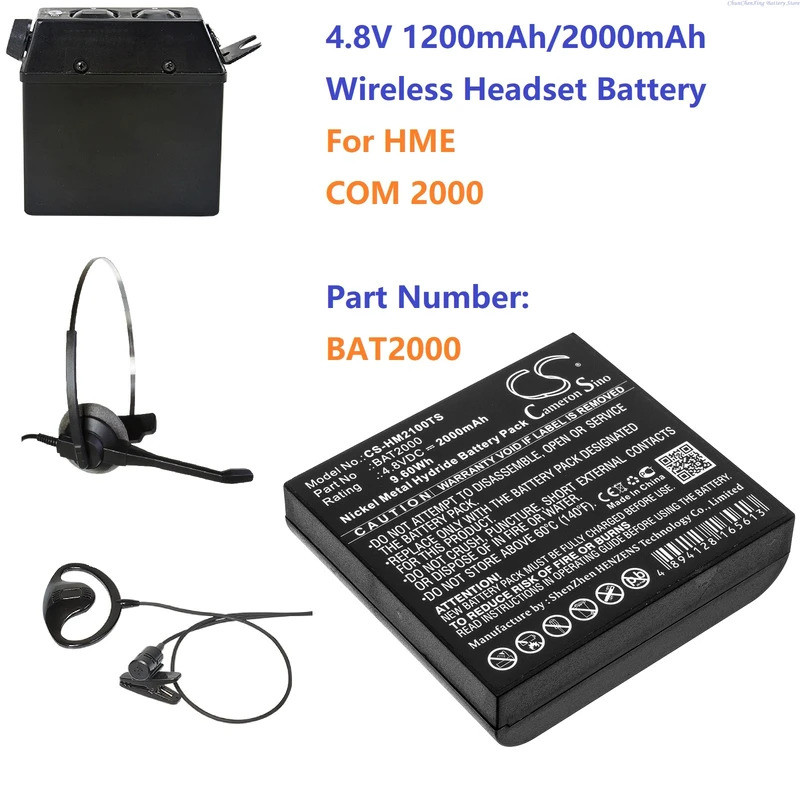 Cameron Sino 4.8V 1200mAh/2000mAh ชุดหูฟังไร้สายแบตเตอรี่ BAT2000 สําหรับ HME COM 2000, COM2000