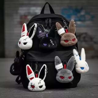 CANDYBO4F Dark Bunny ตุ๊กตาตุ๊กตา,ออกแบบน่ารักสไตล์โกธิคกระต่ายตุ๊กตาพวงกุญแจ,น่ารักปักผิวที่เป็นมิตร Plush Bunny พวงกุญแจกระเป๋าเป้สะพายหลังจี้