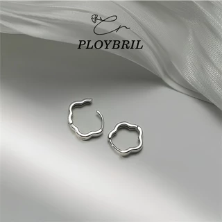 PLOYBRIL ต่างหูห่วง เงิน S925 ทรงกลม ลายดอกไม้ กลวง ขนาดเล็ก เครื่องประดับแฟชั่น สําหรับผู้หญิง 1 คู่ E098