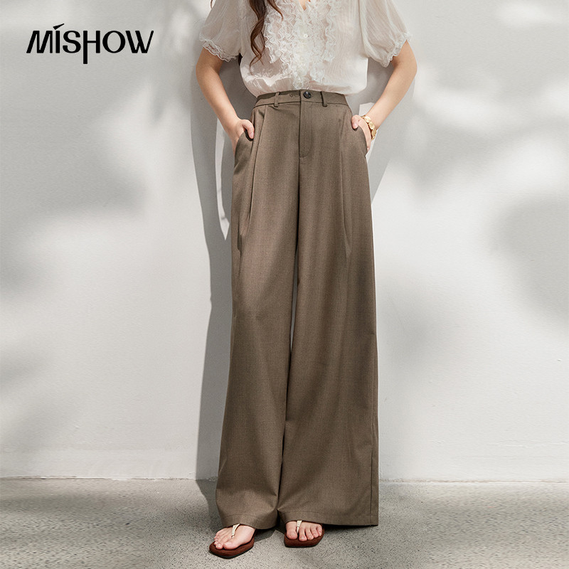 MISHOW กางเกงสแล็กขากว้างสูงเอว ดีไซน์รอยพับ ปี 2026 MXF25K1297