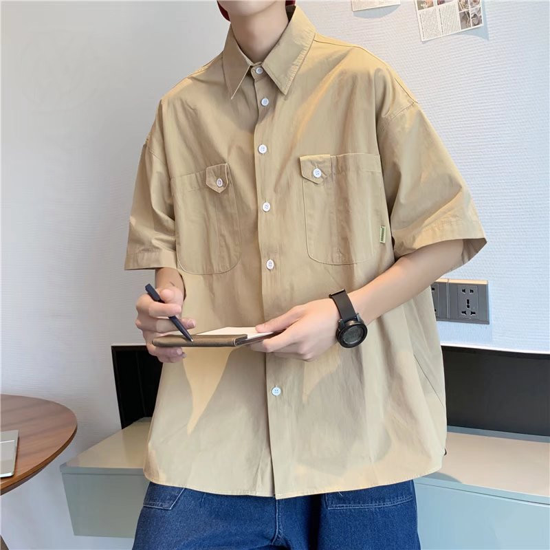 HANLU เสื้อเชิ้ตผู้ชายลําลองหลวมทุกการแข่งขันเสื้อเชิ้ตปักเรียบง่ายสบาย