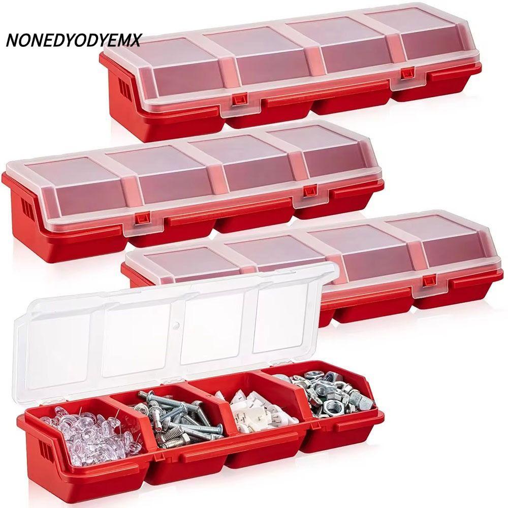 NONDYOMX 1 ชิ้นสกรู Organizer กล่อง,จอแสดงผลพร้อมฝาปิดกล่องเก็บชิ้นส่วน,สีฟ้าสีแดง 4 ช่องพลาสติกเครื่องมือถังคอนเทนเนอร์