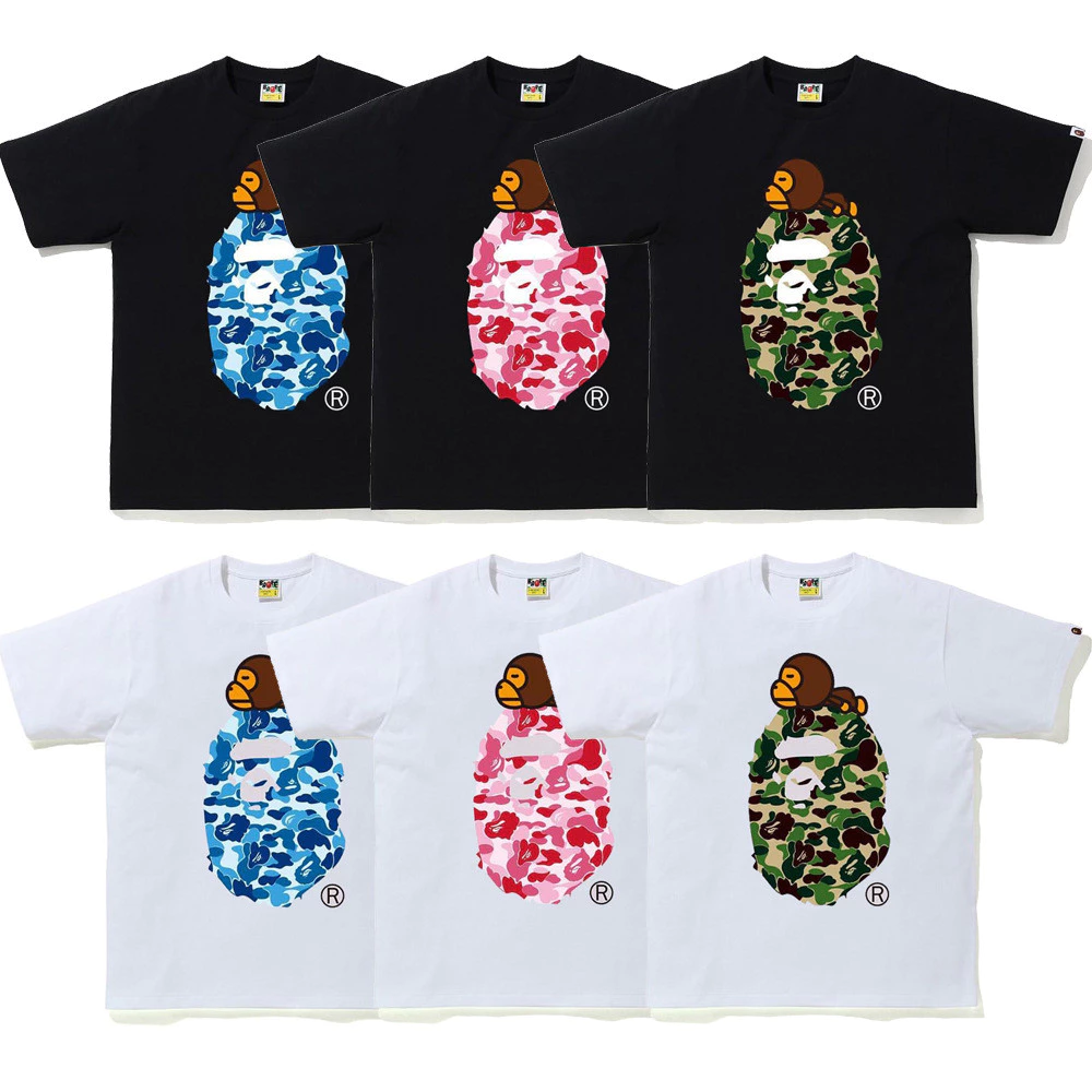 ⚡พร้อมส่ง⚡เสื้อยืดลำลอง พิมพ์ลาย BAPE Ape Head สไตล์คลาสสิก แฟชั่นสำหรับผู้ชาย และผู้หญิง มีหลายสีให้เลือก