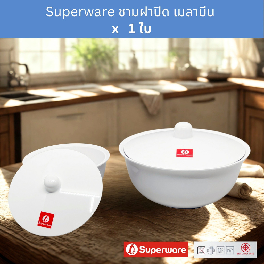 ชามเมลามีน ชามซุปมีฝาปิด สีครีมขาว ศรีไทยซุปเปอร์แวร์ Superware Melamine Soup Bowl with Cover