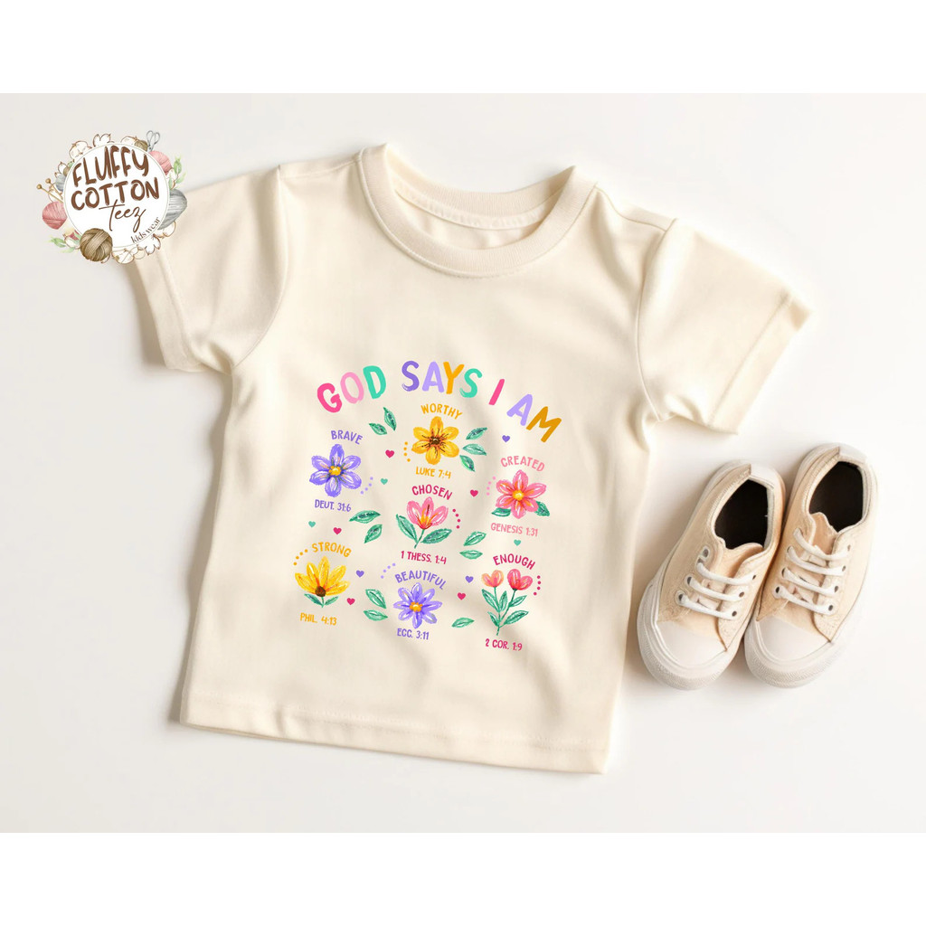od Says I Am irls Shirt - Bible Verse Ralan Tee -Christian Kids Flower Sweater - Biblical Toddler Te