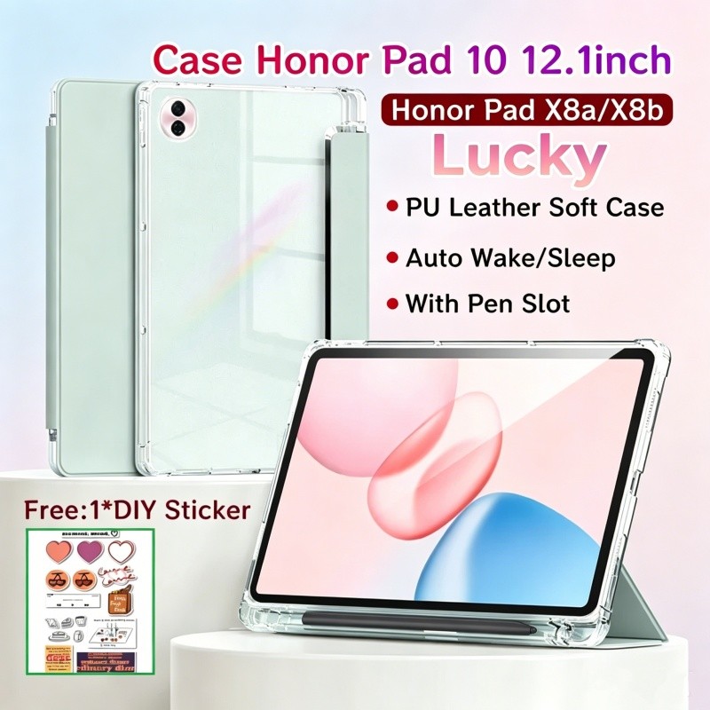 เคส Honor Pad 10 12.1 นิ้วพร้อมช่องเสียบปากกาโปร่งใสกลับเคสแม่เหล็ก Honor Pad X8a / Honor Pad X9a 11