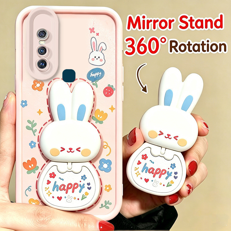 เคสสําหรับเคสโทรศัพท์ VIVO V15 Softcase ซิลิโคนกันกระแทก Cover กระจกความงามดีไซน์ใหม่พร้อมที่วาง 360° กระต่ายน่ารักหมุนได้สําหรับเด็กผู้หญิง JTXCEZJ1