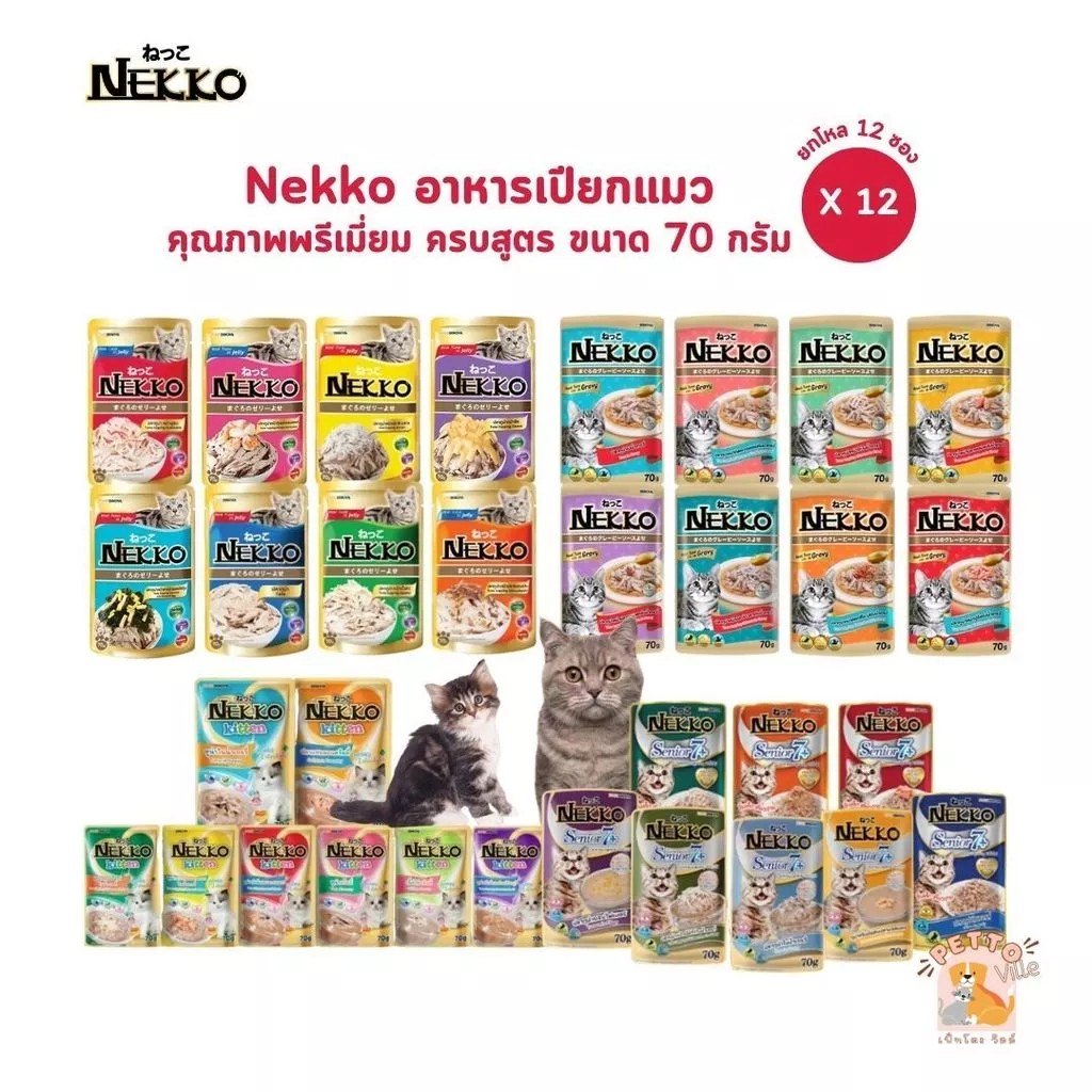 [12 ซอง] Nekko เน็กโกะ อาหารเปียกแมว ครบสูตร ขนาด 70 กรัม