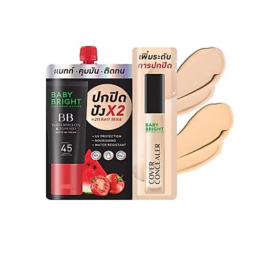 (1ซองแถมคอนซีลเลอร์) Baby Bright Watermelon & Tomato Matte BB Cream SPF45 PA++ 7g รองพื้นแตงโม 19344 ใหม่ล่าสุด