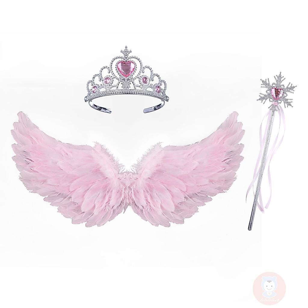 Laa6-stage Show Angel Wings พร้อมมงกุฎและไม้กายสิทธิ์สําหรับเด็ก Girls Princess Party คอสเพลย์