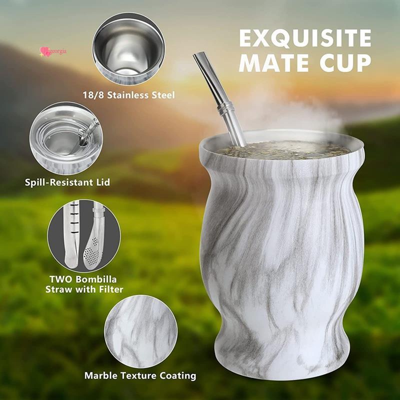 georg33Yerba Mate Natural Gourd(ถ้วย Mate ดั้งเดิม - 230ML) รวมหลอด Bombillas 2 อัน (หลอดเยอร์บาเมท)