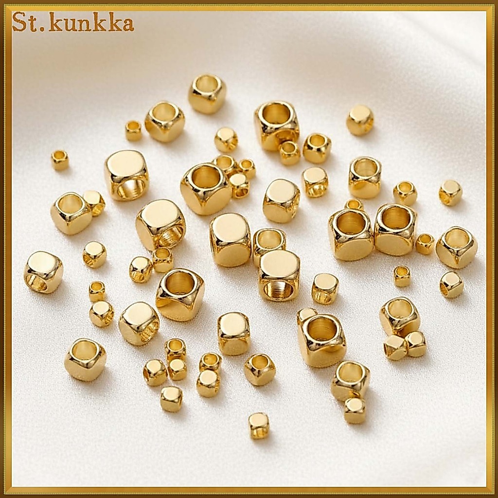 50ชิ้น ลูกปัดสี่เหลี่ยม ชุบทองแท้ 18K เนื้อทองแดง เม็ดคั่นทรงลูกบาศก์ สีทนทานไม่ลอกง่าย สำหรับ DIY สร้อยข้อมือและสร้อยคอ