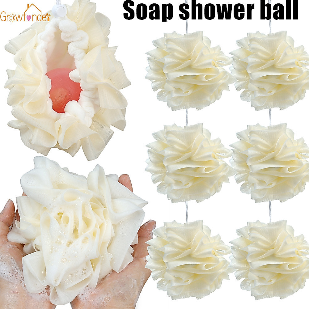 2 in 1 Soft Shower Mesh Foaming Large Bath Ball with Drawstring Body Scrub Exfoliating Back Brush Skin Cleaner Balls อุปกรณ์ห้องน้ํา