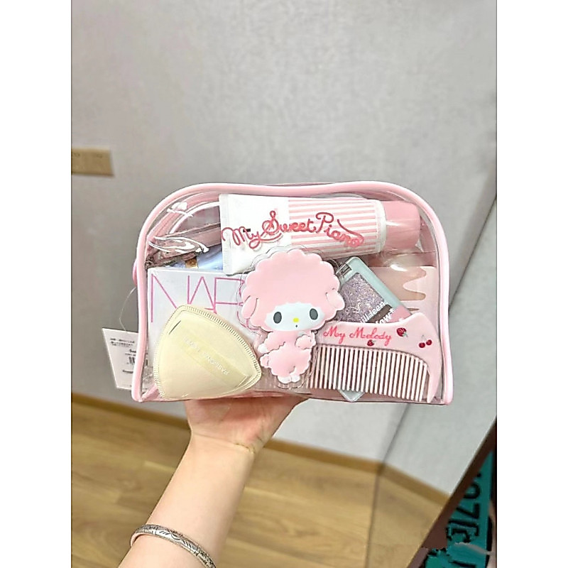 [Haroro] กระเป๋าเครื่องสําอาง Mymelody Sanrio Wash Bag Lamb Girly Sweet Cute PVC Storage Bag 2023 New Large Capacity Wash Bag Cosmetic Bag