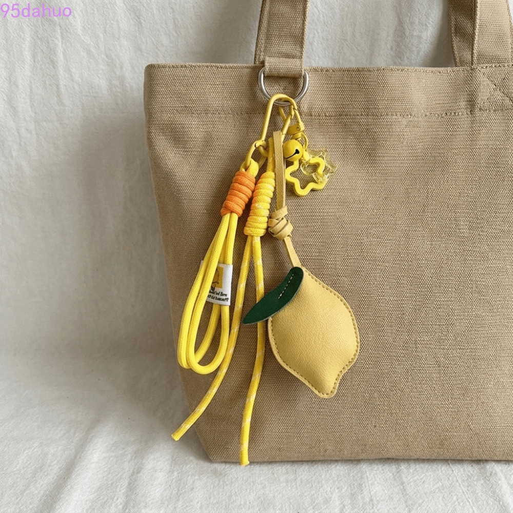 DAHUO พวงกุญแจมะนาว, Star Nylon PU Leather Hanger, Fashion Wove Rope Fruit Cartoon Bag Pendant Bag O