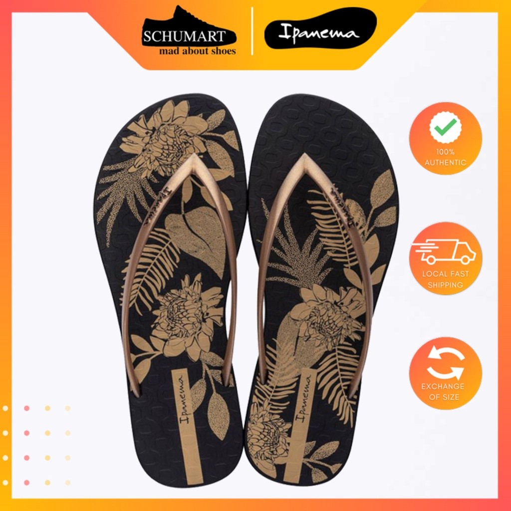 AG1 [BY SCHUMART] รองเท้าแตะผู้หญิง Ipanema Easy Print Black Gold