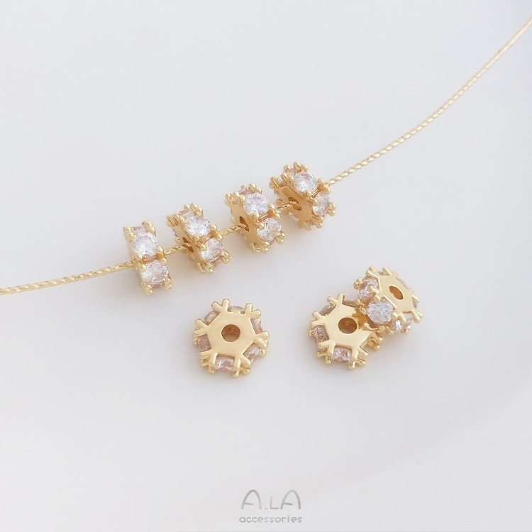 14K Gold-Clad สี Retention Micro-Inlaid Zircon Snowflake Spacer มือลูกปัด diy Spacer สร้อยข้อมือลูกป