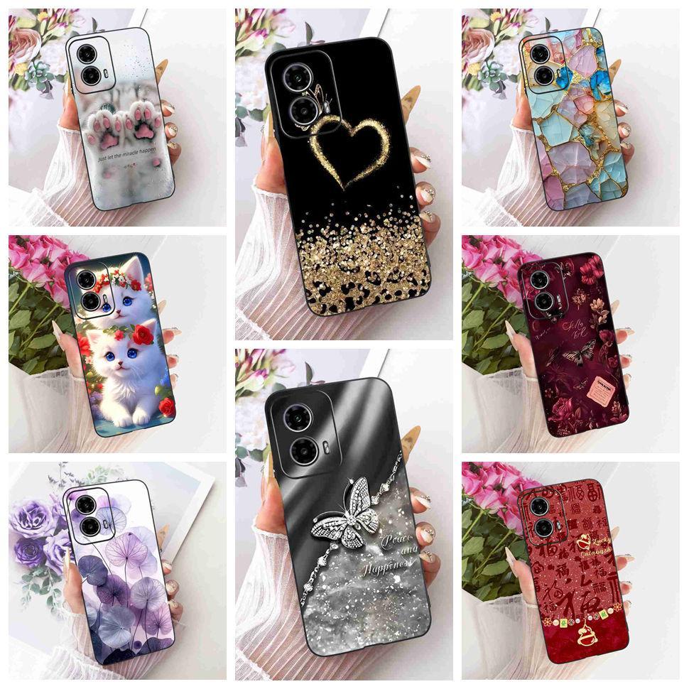 สําหรับ Motorola Moto G34 4G 6.5 "กรณีหรูหรารักผีเสื้อ Soft TPU ฝาครอบสีดําสําหรับ Moto g34 4G XT236