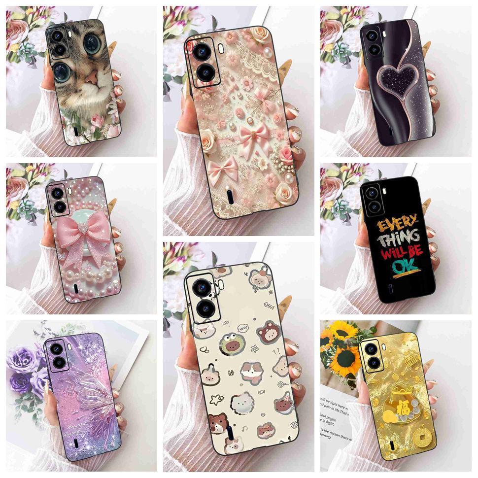 สําหรับ Tecno Pop 6 ไม่มีลายนิ้วมือกรณี Nice Bowknot สัตว์ Soft TPU สีดําสําหรับ Tecno Pop6 BE7 6.1 