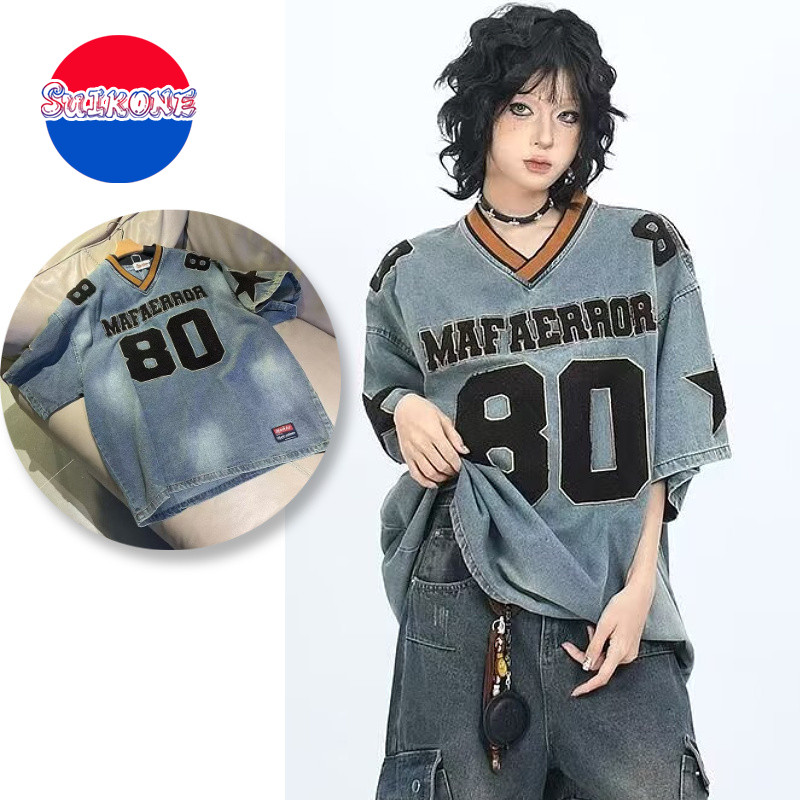 SUIKONE ซุยโคเนะ เสื้อโปโลผู้ชายเสื้อยืดแขนสั้นสไตล์อเมริกันแบรนด์อินเทรนด์คุณภาพสูง ไม่จํากัดเพศ