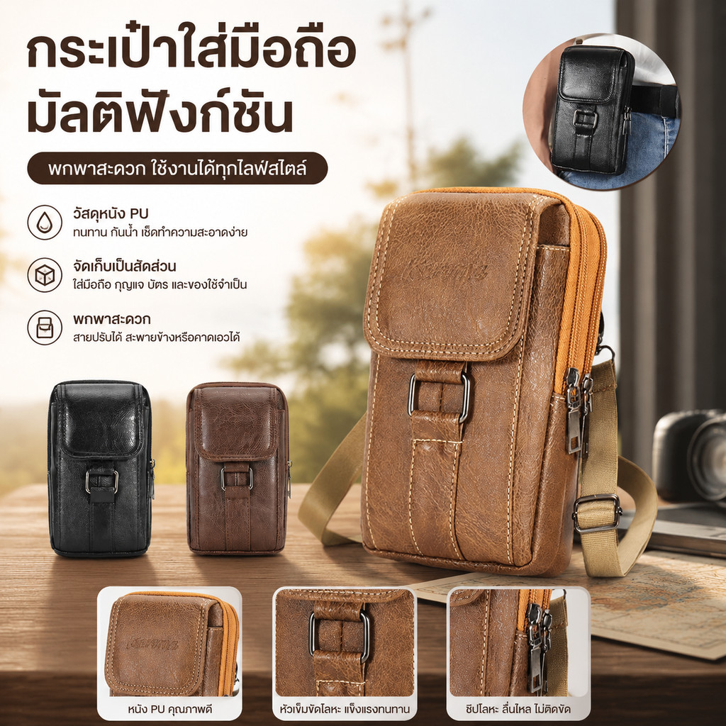 กระเป๋าสะพายสำหรับผู้ชาย วัสดุ PU กันน้ำ กันน้ำ เหมาะสำหรับงานก่อสร้าง กีฬา และการเดินป่า