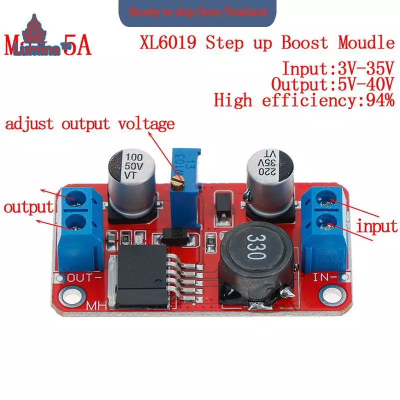5A สินค้า DC-DC โมดูลเพิ่มกำลังไฟ3.3V-35V เป็น5V 6V 9V 12V 24V
