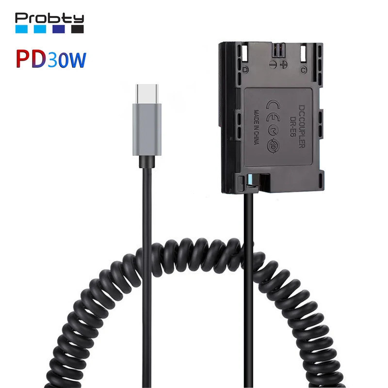 LP-E6 LP-E6N Dummy แบตเตอรี่ USB-C/Type-C อะแดปเตอร์สําหรับ Canon EOS R5 R5C R6 5DS R 7D 6D 5D3 5D4 