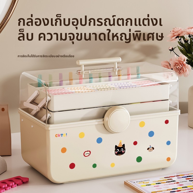 กล่องเก็บเล็บแบบพกพาสามชั้นความจุขนาดใหญ่ยาทาเล็บกาวพาร์ทิชันออกนอกบ้านบริการเครื่องมือแบบพกพาวางเรียบร้อยมืออาชีพ