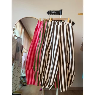 C47 กางเกงบาเรลลายตั้ง Stripe Barrel Pants