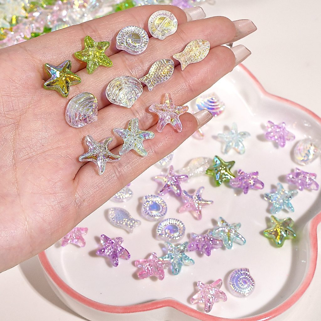ลูกปัดลายปลาดาว 5 ชิ้น/แพ็ค สีสันสดใส ขนาดเล็ก เปลือกหอยทากสำหรับทำเครื่องประดับ